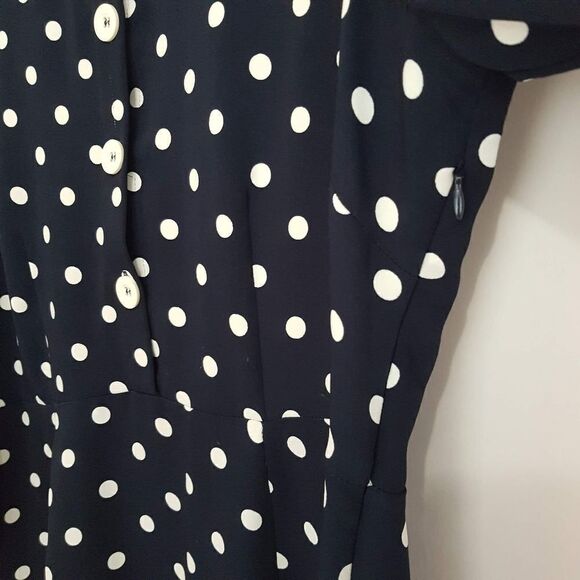 SAVOIA Classic Navy and White Polka Dot  Long Sleeve Dress with Cuffs - Picture 9 of 15